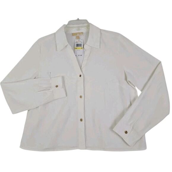 Michael Michael Kors ~Woman Size M~ White Linen Blend Shirt Button-Up NWT $110 - Picture 8 of 16